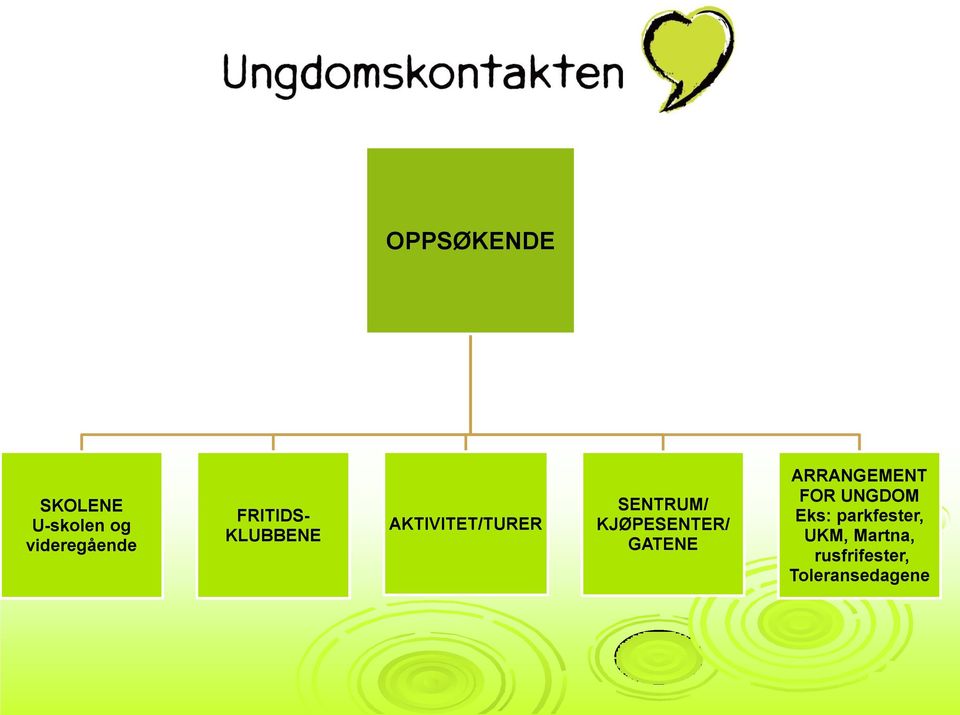 KJØPESENTER/ GATENE ARRANGEMENT FOR UNGDOM Eks: