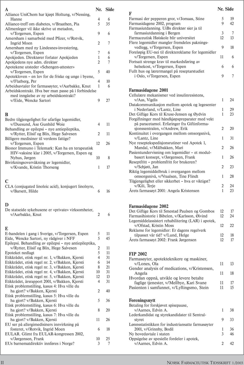 direktør 2 7 Apotekene utsteder «Schengen-attester» v/torgersen, Espen 5 40 Apotekloven en lov for de friske og unge i byene, v/flatberg, Per 4 10 Arbeidsavtaler for farmasøyter, v/aarbakke, Knut 1 6