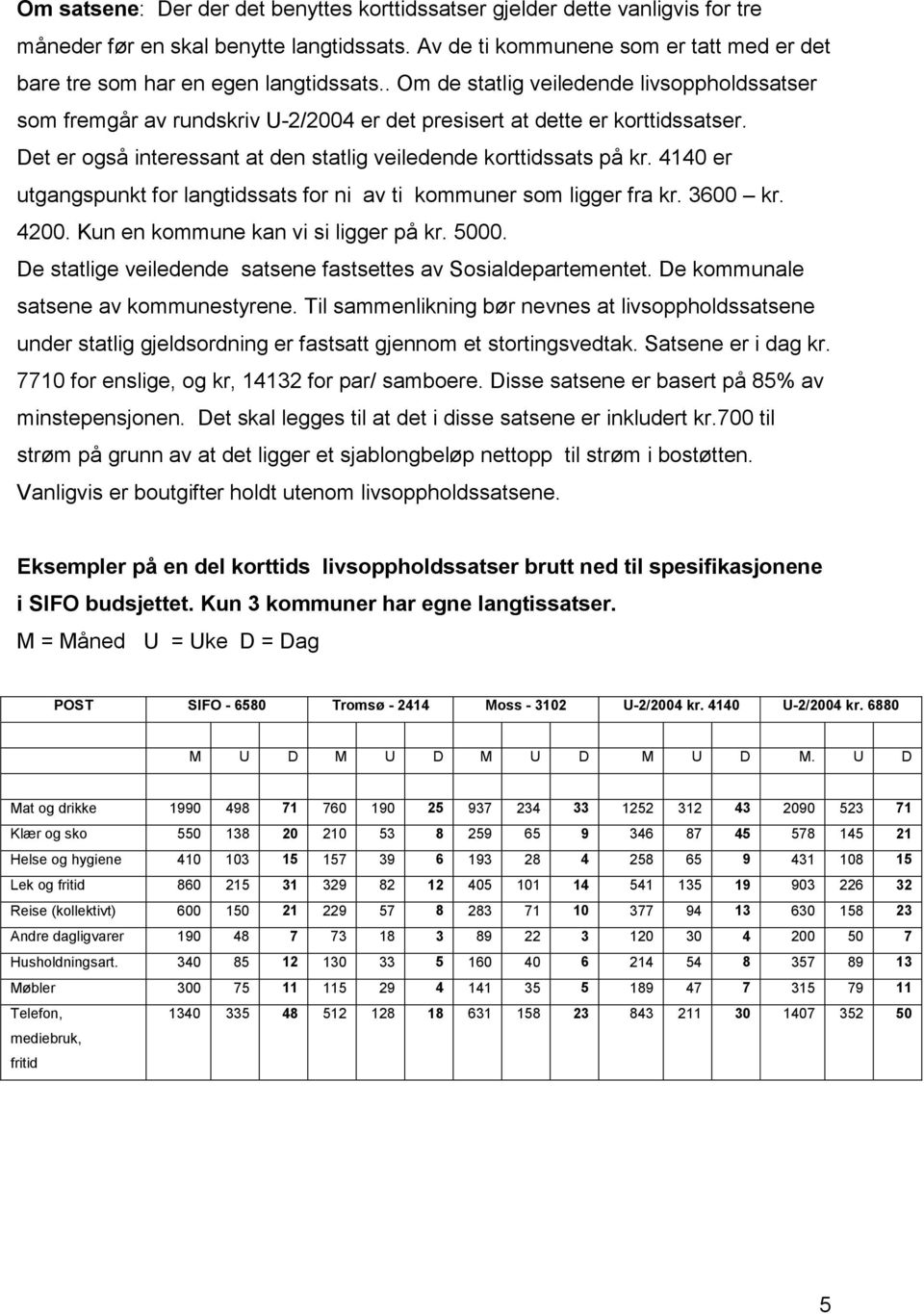 . Om de statlig veiledende livsoppholdssatser som fremgår av rundskriv U-2/2004 er det presisert at dette er korttidssatser. Det er også interessant at den statlig veiledende korttidssats på kr.