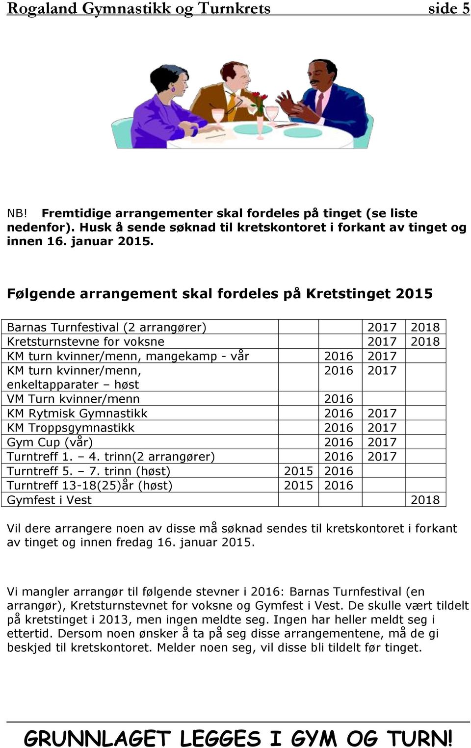 kvinner/menn, 2016 2017 enkeltapparater høst VM Turn kvinner/menn 2016 KM Rytmisk Gymnastikk 2016 2017 KM Troppsgymnastikk 2016 2017 Gym Cup (vår) 2016 2017 Turntreff 1. 4.