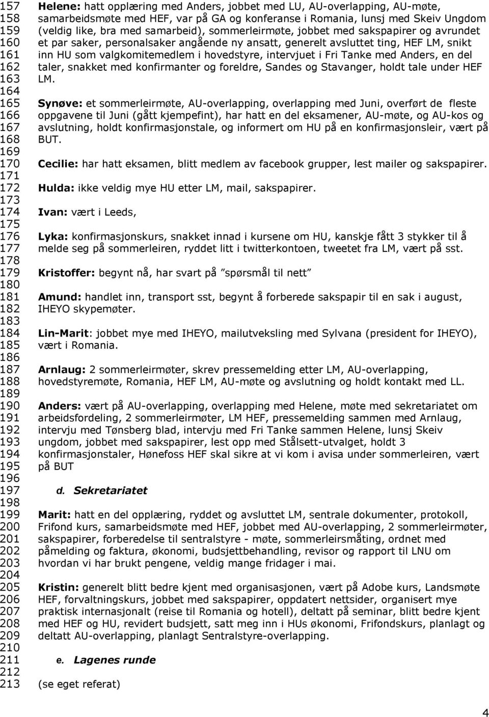 bra med samarbeid), sommerleirmøte, jobbet med sakspapirer og avrundet et par saker, personalsaker angående ny ansatt, generelt avsluttet ting, HEF LM, snikt inn HU som valgkomitemedlem i hovedstyre,