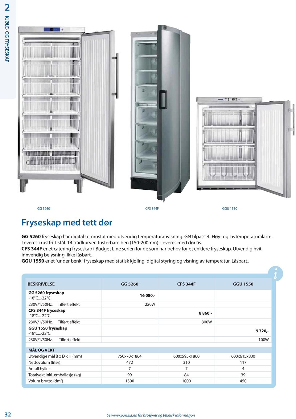 Utvendig hvit, innvendig belysning, ikke låsbart. GGU 1550 er et under benk fryseskap med statisk kjøling, digital styring og visning av temperatur. Låsbart.