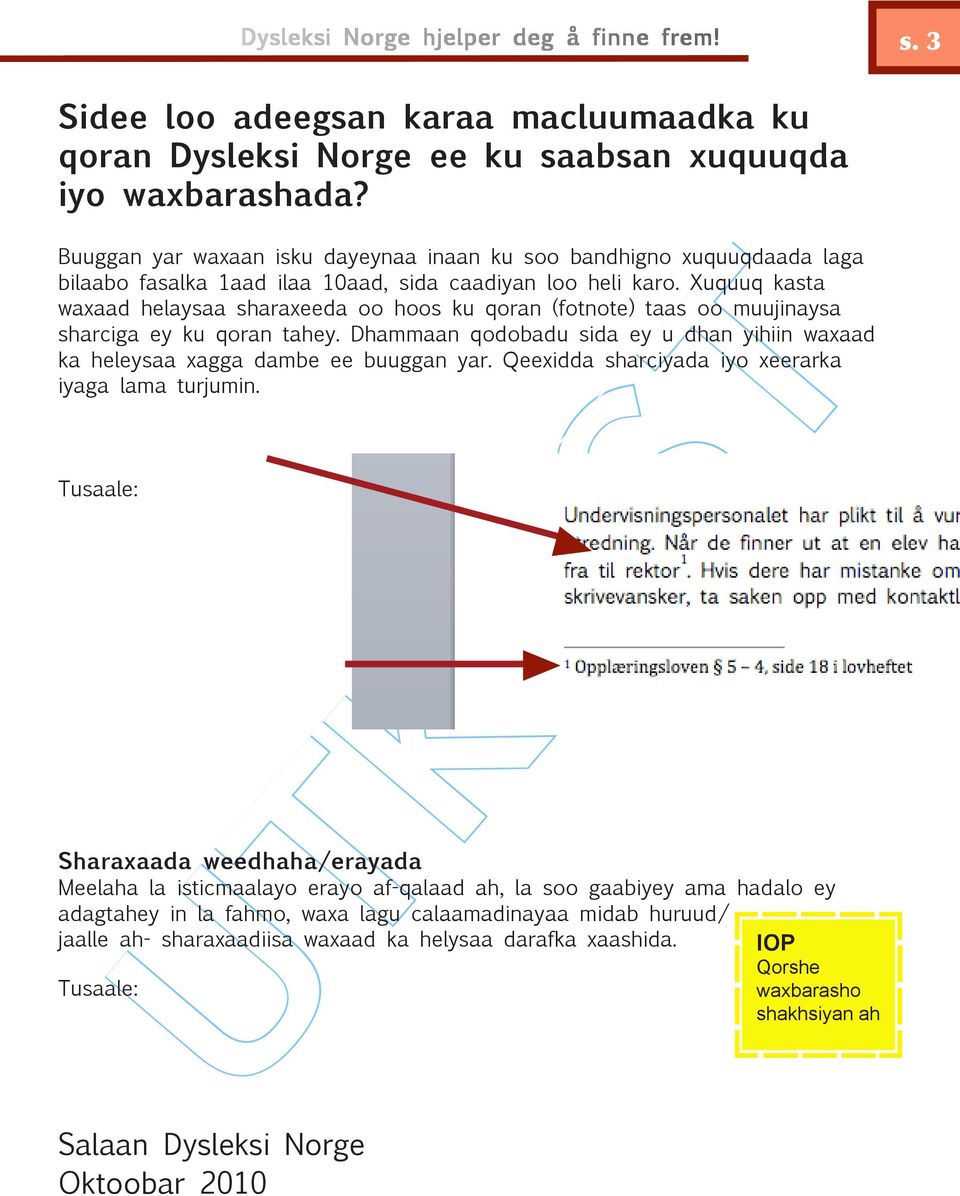 Xuquuq kasta waxaad helaysaa sharaxeeda oo hoos ku qoran (fotnote) taas oo muujinaysa sharciga ey ku qoran tahey. Dhammaan qodobadu sida ey u dhan yihiin waxaad ka heleysaa xagga dambe ee buuggan yar.