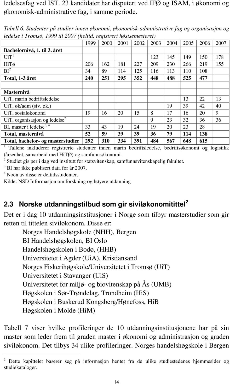 Bachelornivå, 1. til 3.