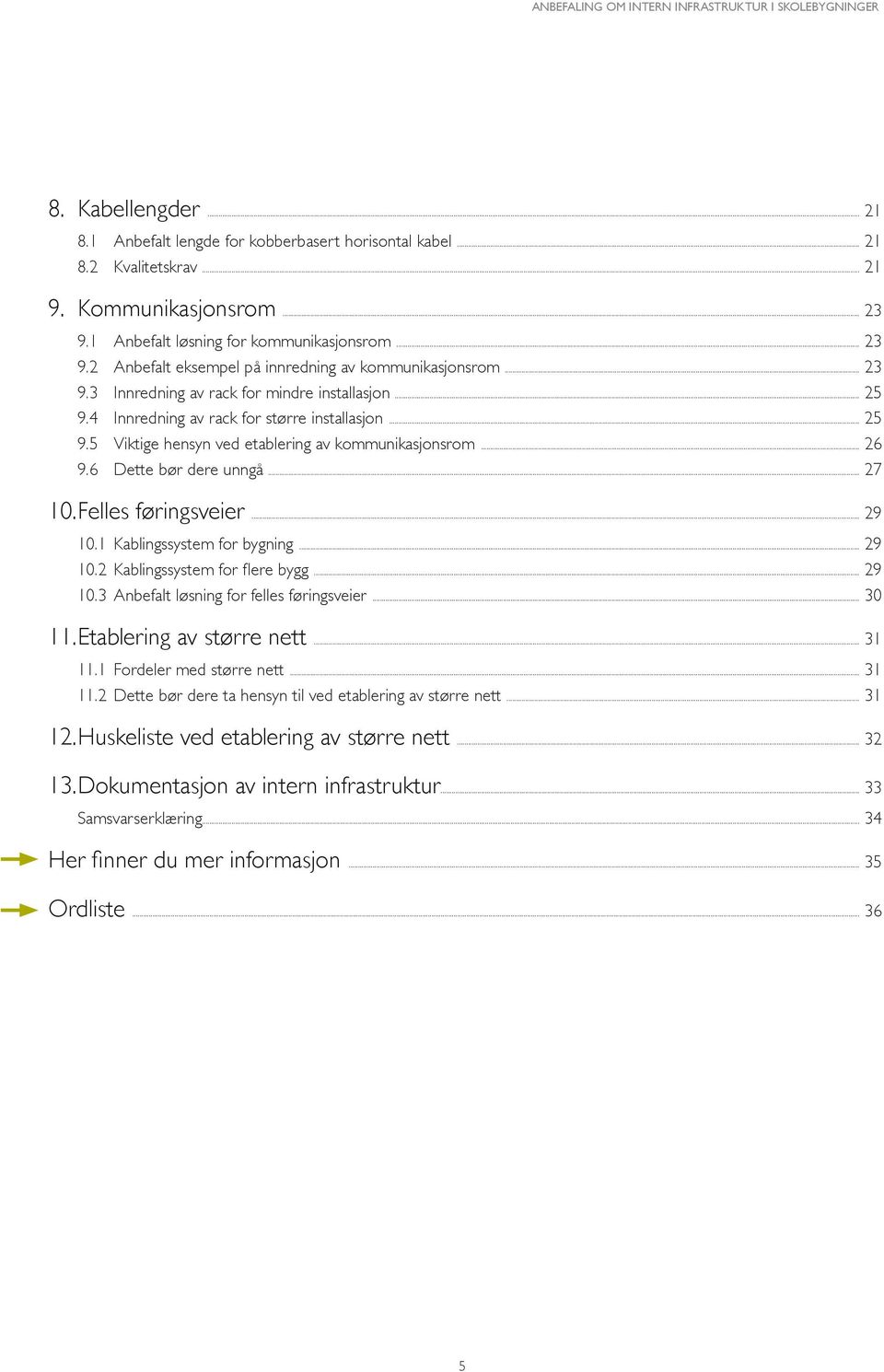 .. 27 10. Felles føringsveier... 29 10.1 Kablingssystem for bygning... 29 10.2 Kablingssystem for flere bygg... 29 10.3 Anbefalt løsning for felles føringsveier... 30 11. Etablering av større nett.