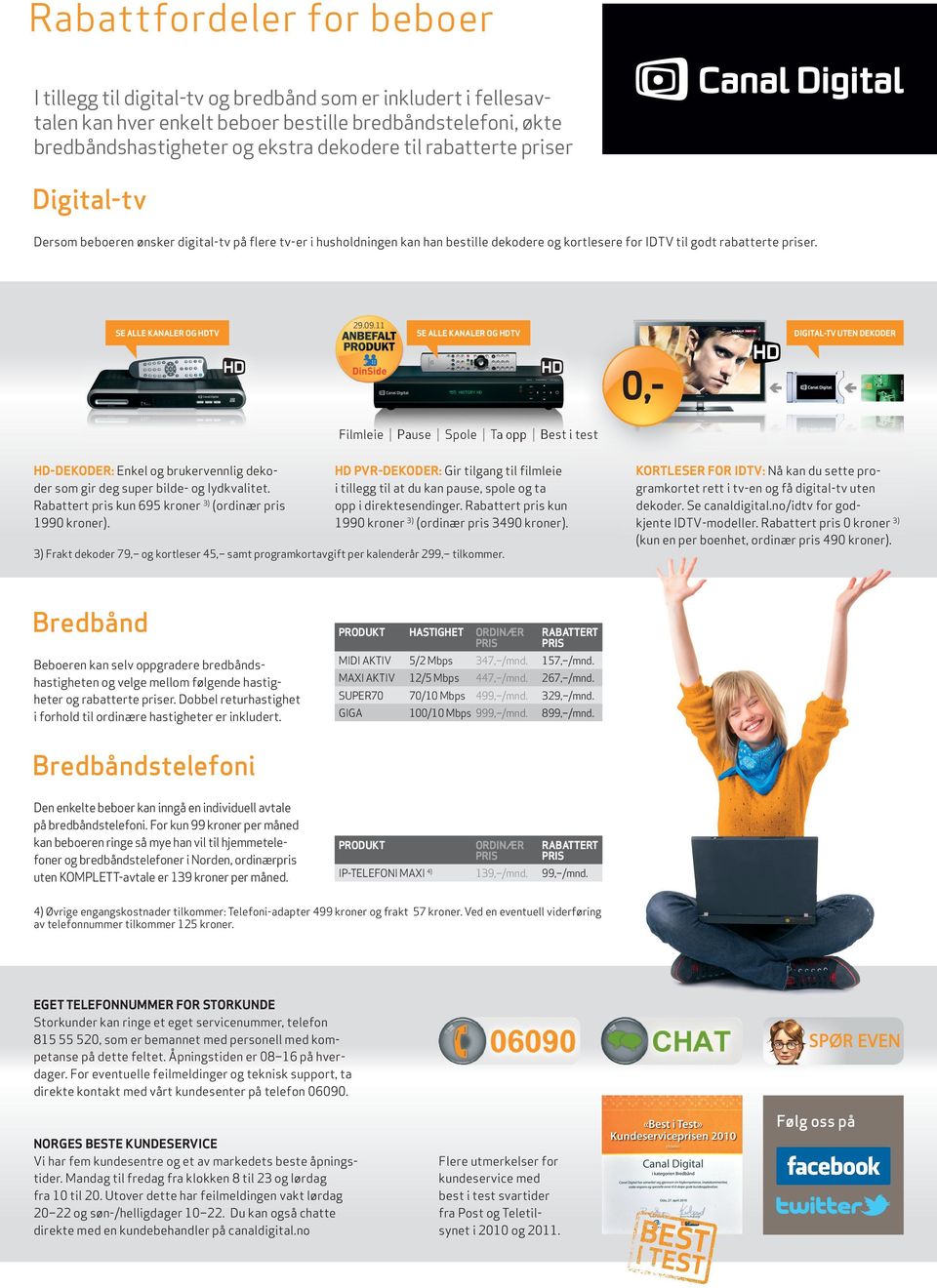 09.11 SE ALLE KANALER OG HDTV DIGITAL-TV UTEN DEKODER 0,- Filmleie Pause Spole Ta opp Best i test HD-DEKODER: Enkel og brukervennlig dekoder som gir deg super bilde- og lydkvalitet.