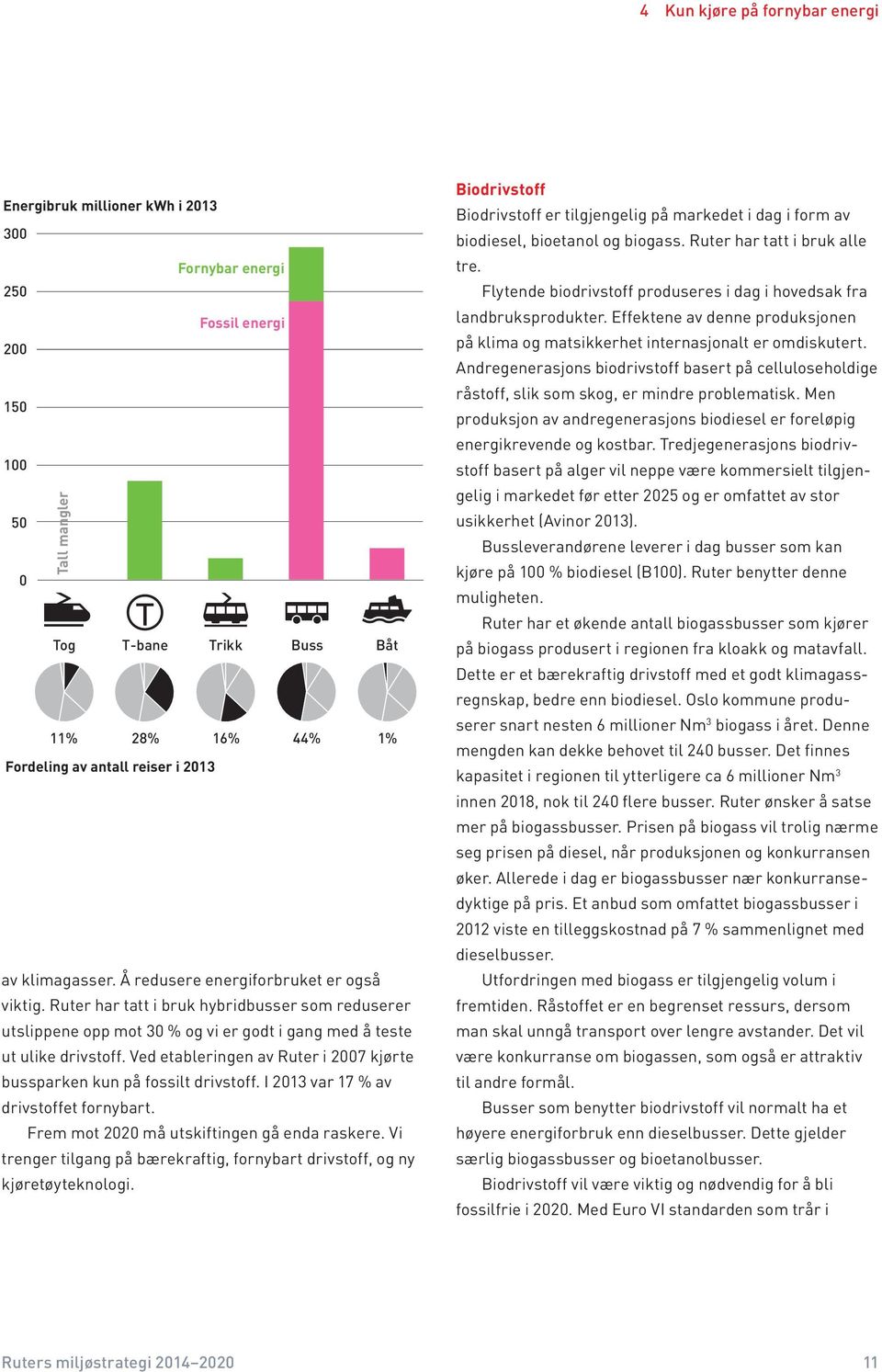 Ved etableringen av Ruter i 2007 kjørte bussparken kun på fossilt drivstoff. I 2013 var 17 % av drivstoffet fornybart. Frem mot 2020 må utskiftingen gå enda raskere.