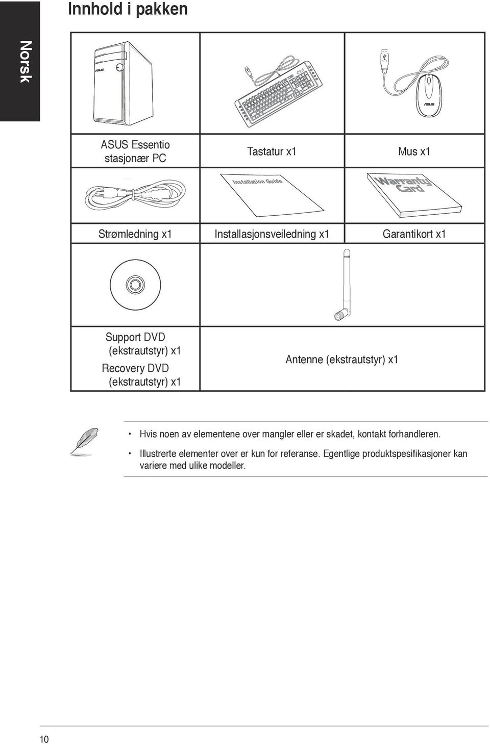 Antenne (ekstrautstyr) x1 Hvis noen av elementene over mangler eller er skadet, kontakt forhandleren.