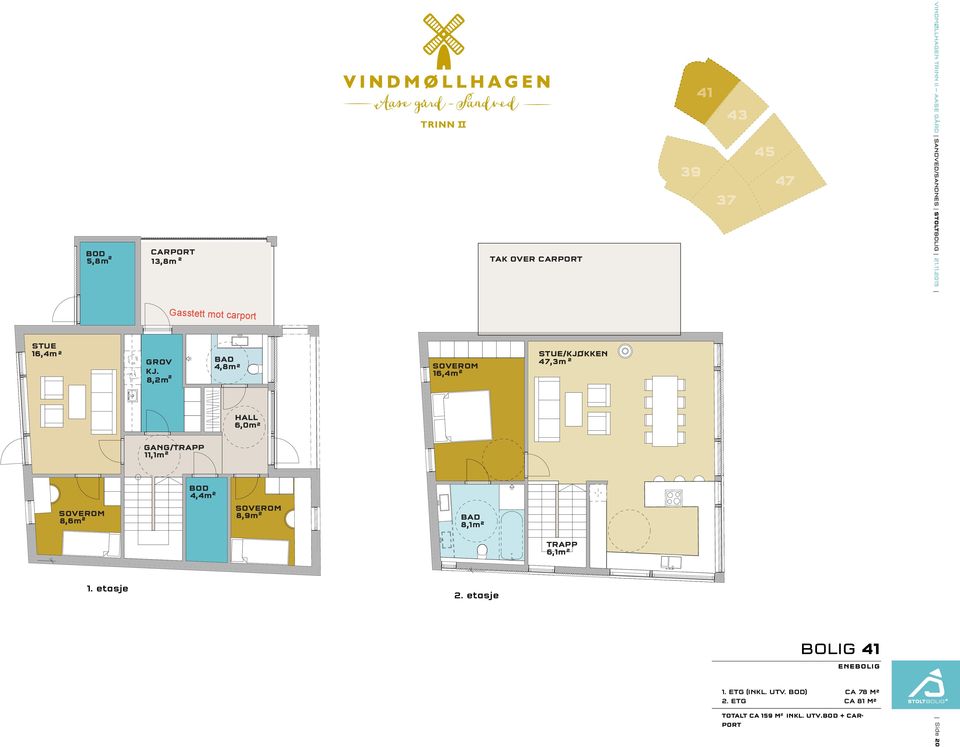 8,2m ² BAD 4,8m² 16,4m² STUE/KJØKKEN,3m ² HALL 6,0m² GANG/TRAPP 11,1m² BOD 4,4m² 8,6m²