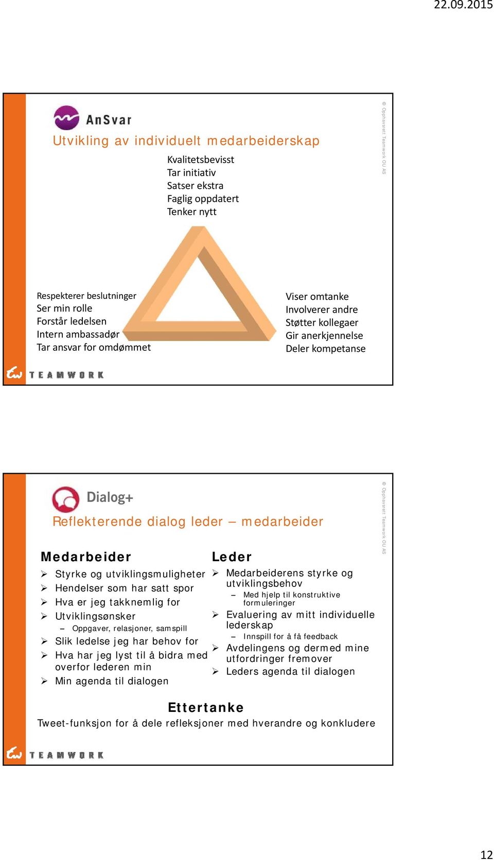 Medarbeiderens styrke og Hendelser som har satt spor utviklingsbehov Med hjelp til konstruktive Hva er jeg takknemlig for formuleringer Utviklingsønsker Evaluering av mitt individuelle Oppgaver,