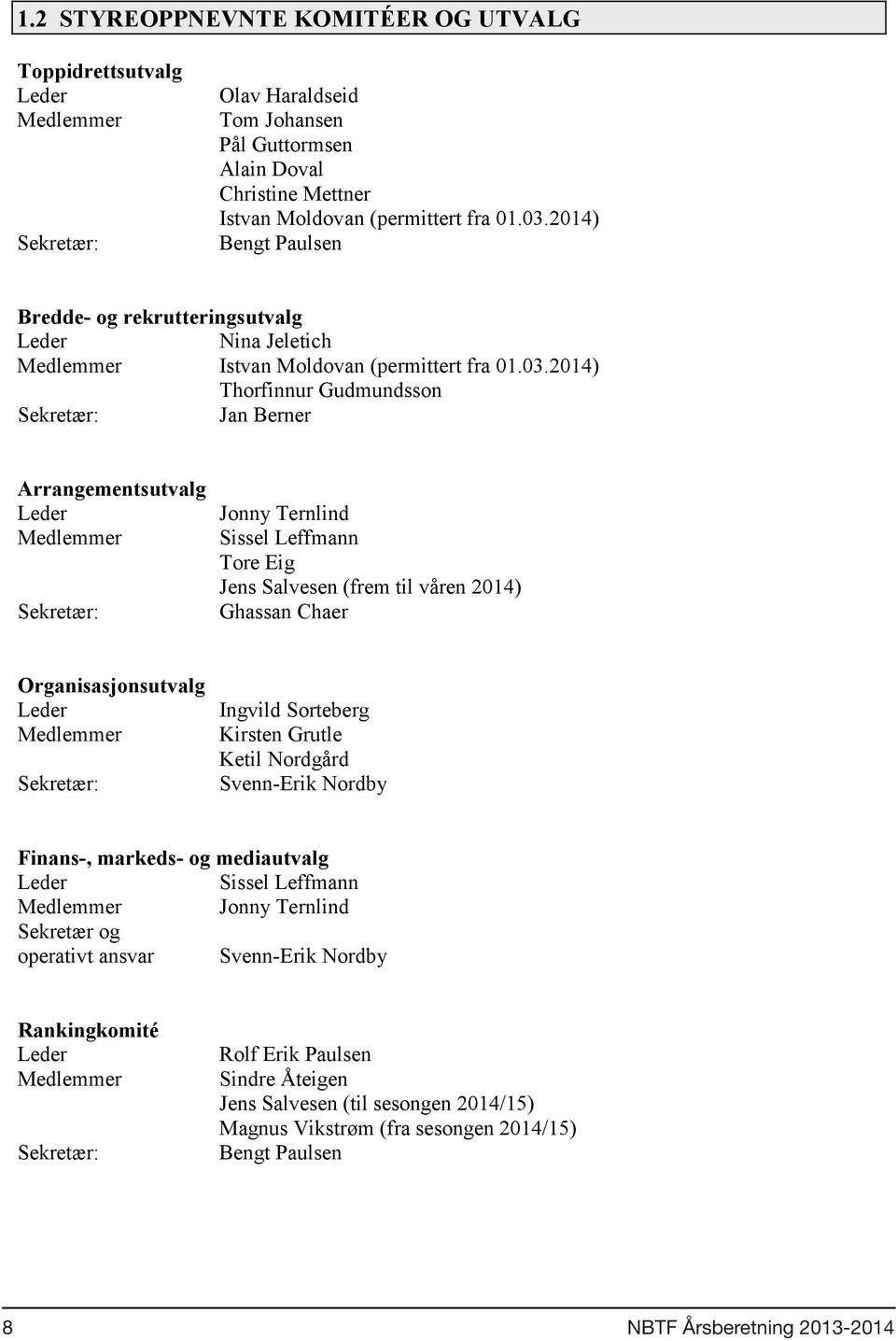 2014) Thorfinnur Gudmundsson Sekretær: Jan Berner Arrangementsutvalg Leder Medlemmer Sekretær: Jonny Ternlind Sissel Leffmann Tore Eig Jens Salvesen (frem til våren 2014) Ghassan Chaer