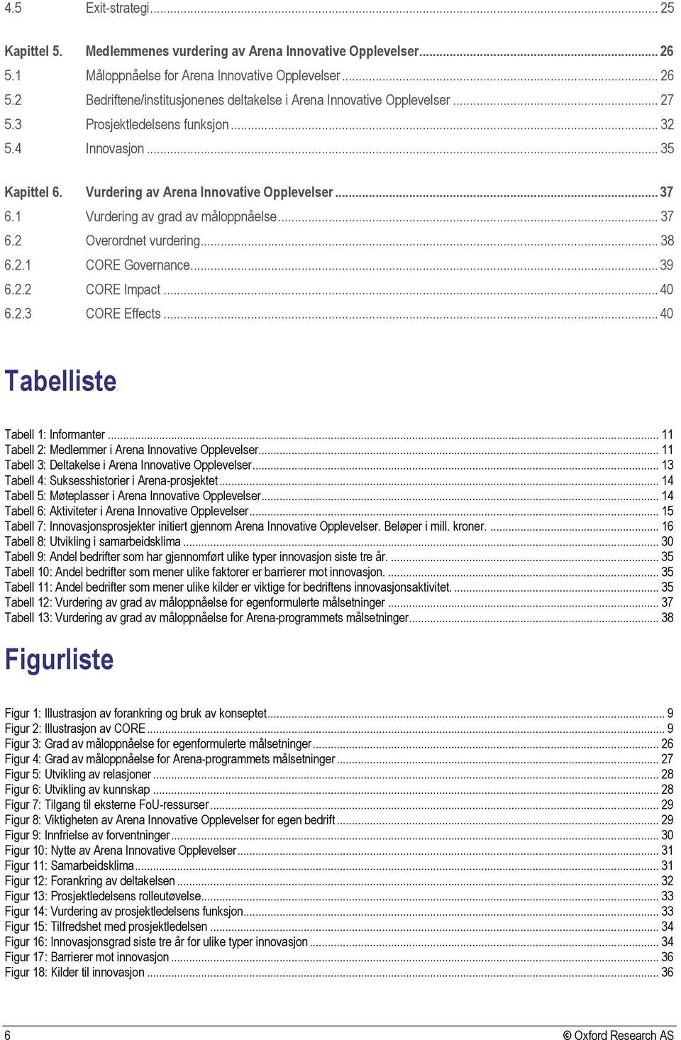 2.1 CORE Governance... 39 6.2.2 CORE Impact... 40 6.2.3 CORE Effects... 40 Tabelliste Tabell 1: Informanter... 11 Tabell 2: Medlemmer i Arena Innovative Opplevelser.