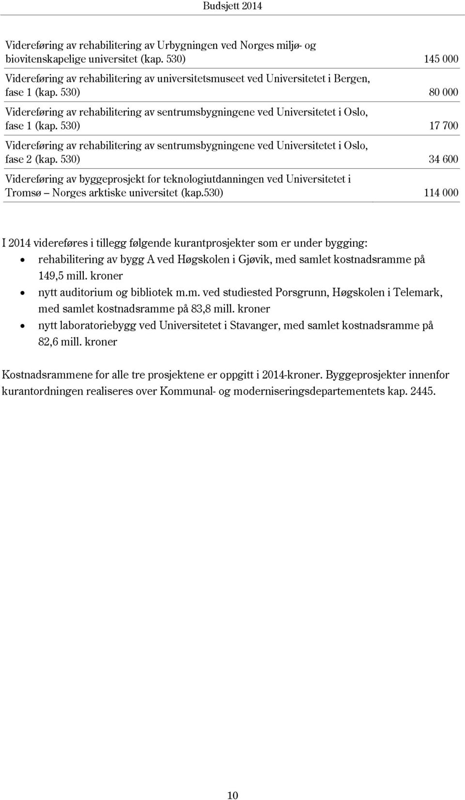 530) 80 000 Videreføring av rehabilitering av sentrumsbygningene ved Universitetet i Oslo, fase 1 (kap.