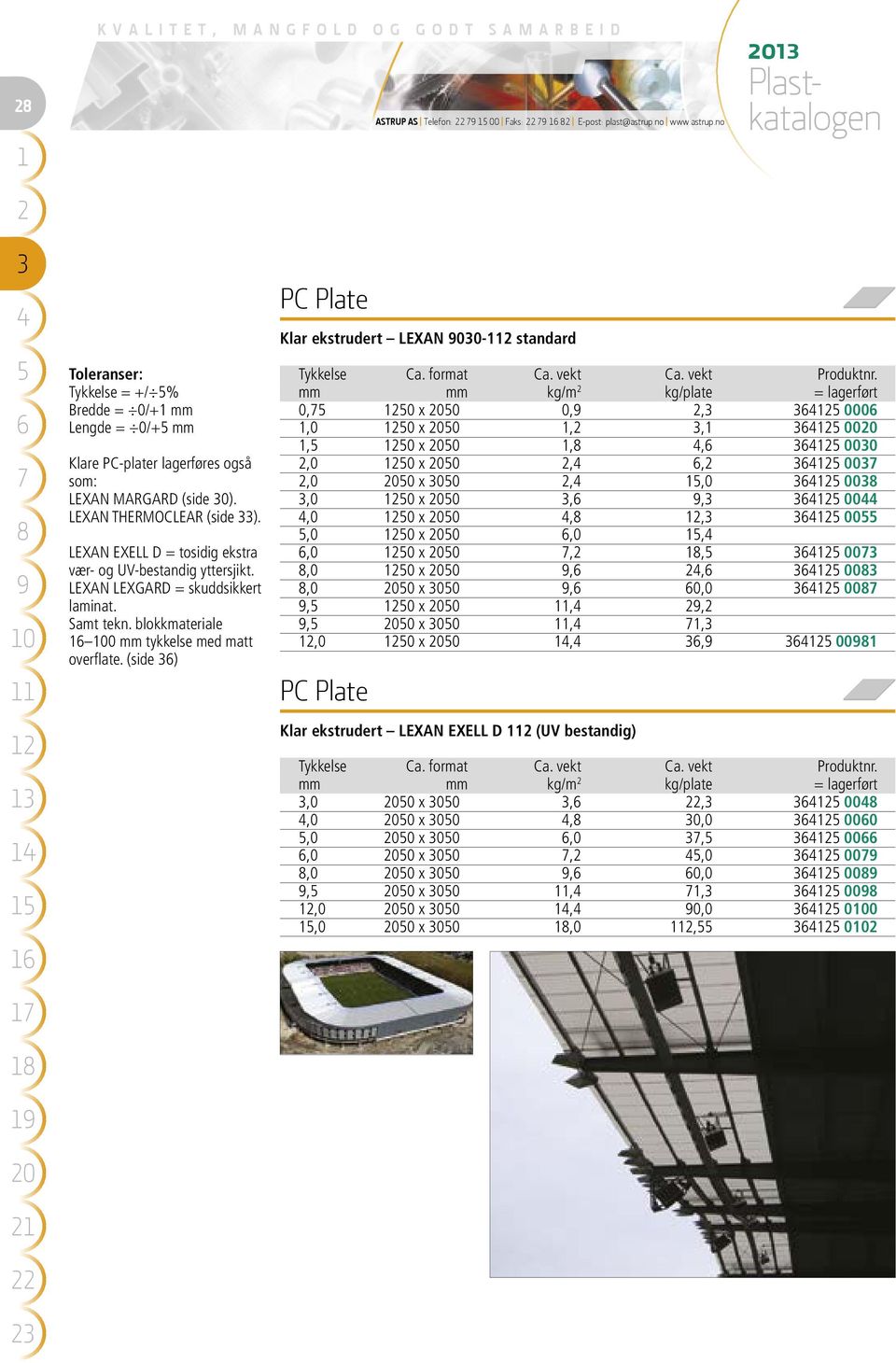 LEXAN EXELL D = tosidig ekstra vær- og UV-bestandig yttersjikt. LEXAN LEXGARD = skuddsikkert laminat. Samt tekn. blokkmateriale 0 mm tykkelse med matt overflate.