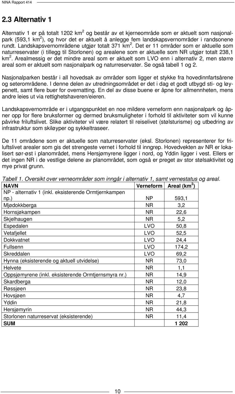 Arealmessig er det mindre areal som er aktuelt som LVO enn i alternativ 2, men større areal som er aktuelt som nasjonalpark og naturreservater. Se også tabell 1 og 2.