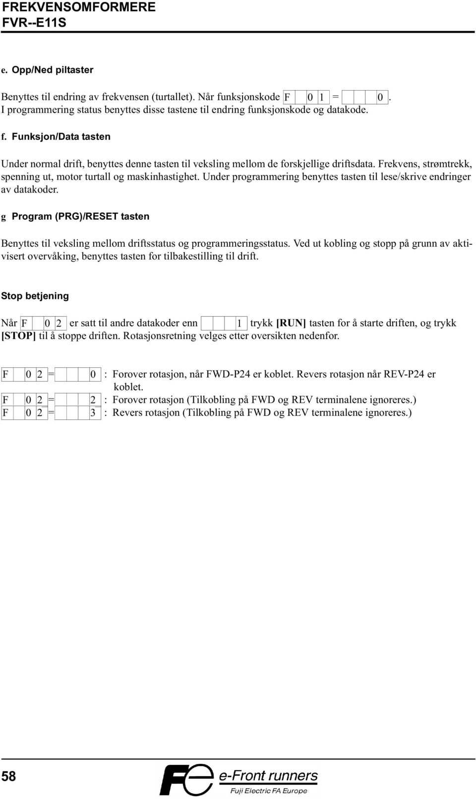 g Program (PRG)/RESET tasten Benyttes til veksling mellom driftsstatus og programmeringsstatus.