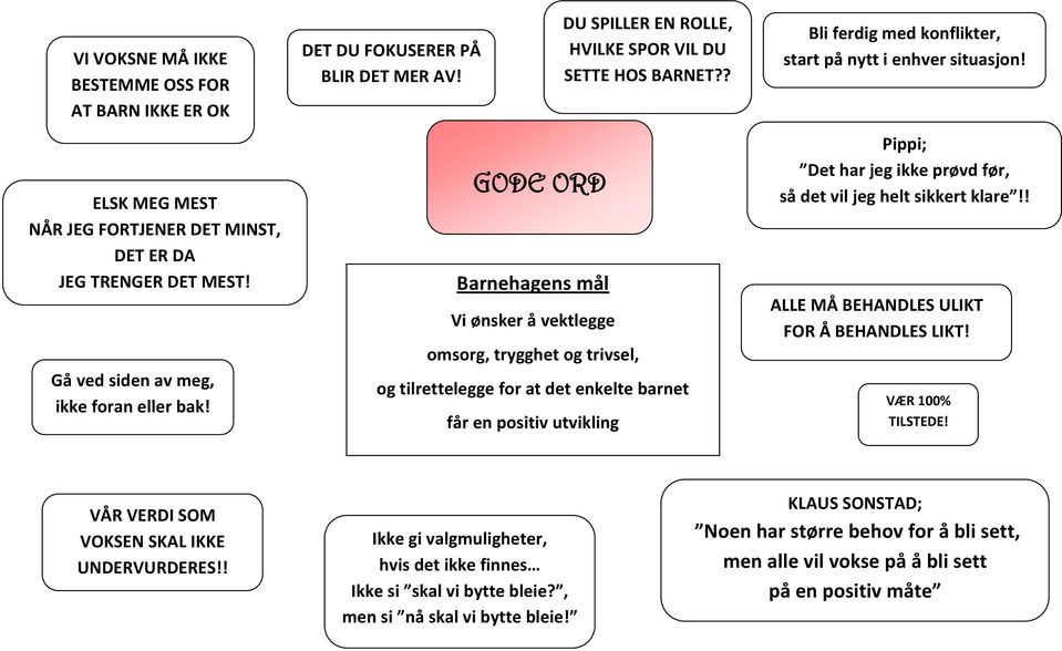 ? og tilrettelegge for at det enkelte barnet får en positiv utvikling Bli ferdig med konflikter, start på nytt i enhver situasjon! Pippi; Det har jeg ikke prøvd før, så det vil jeg helt sikkert klare!