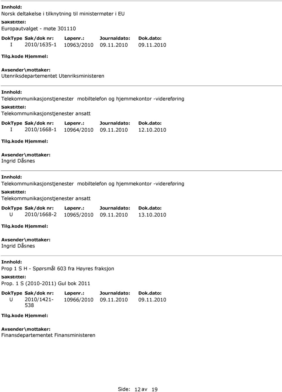 2010/1668-1 10964/2010 12.10.2010 ngrid Dåsnes Telekommunikasjonstjenester mobiltelefon og hjemmekontor -videreføring