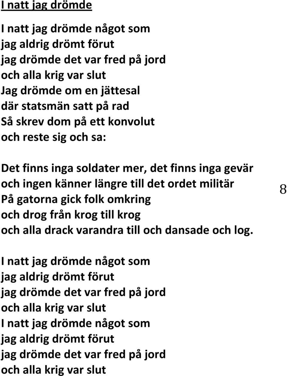 militär På gatorna gick folk omkring och drog från krog till krog och alla drack varandra till och dansade och log.