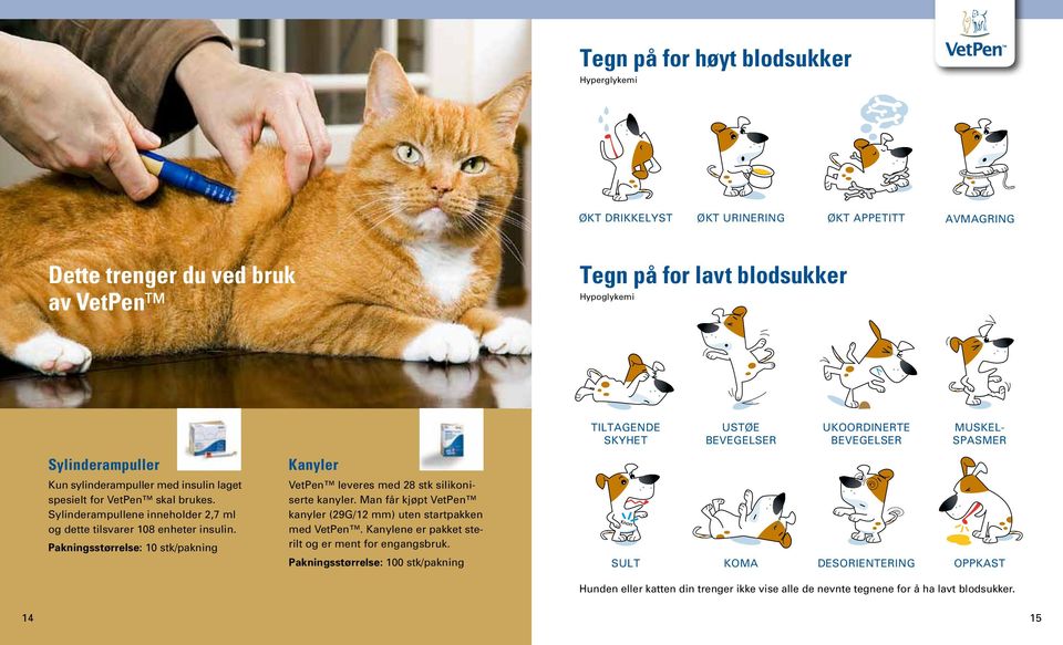Sylinderampullene inneholder 2,7 ml og dette tilsvarer 108 enheter insulin. Pakningsstørrelse: 10 stk/pakning VetPen leveres med 28 stk silikoniserte kanyler.
