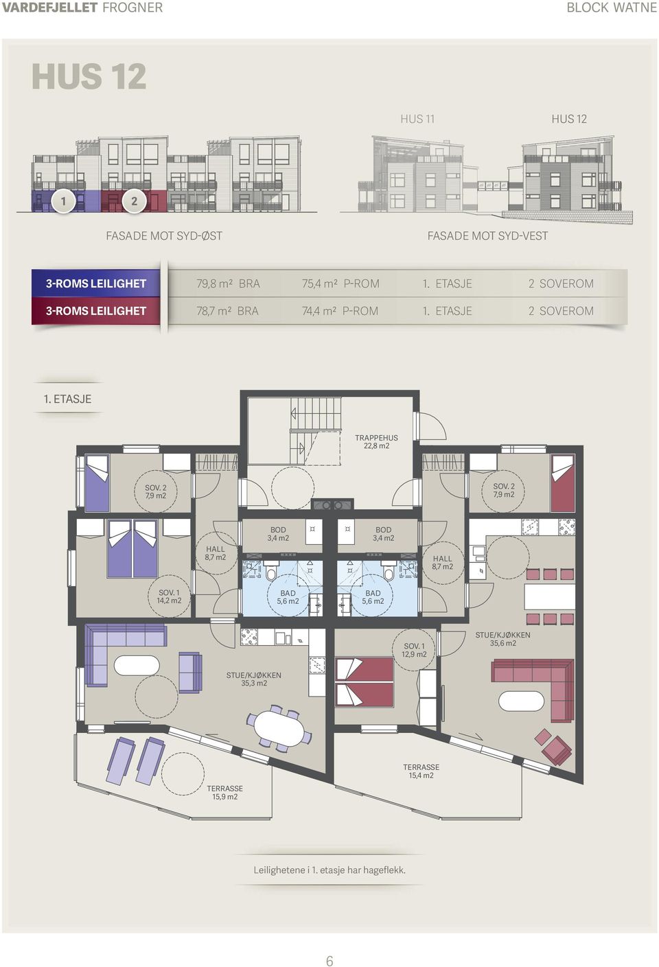 ETASJE TRAPPEHUS 22,8 m2 8,7 m2 3,4 m2 3,4 m2 8,7 m2 14,2 m2 5,6 m2 5,6 m2 12,9 m2 STUE/KJØKKEN 35,6 m2