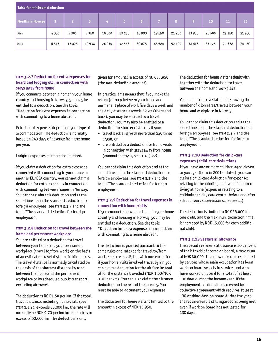 in connection with stays away from home If you commute between a home in your home country and housing in Norway, you may be entitled to a deduction.