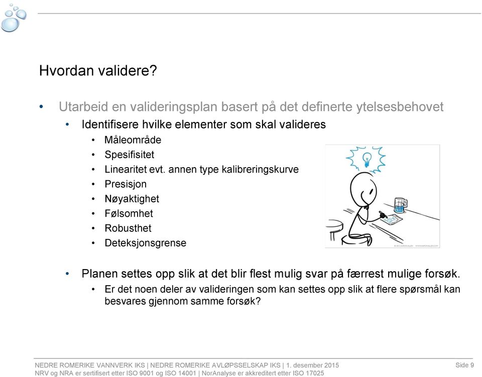 valideres Måleområde Spesifisitet Linearitet evt.