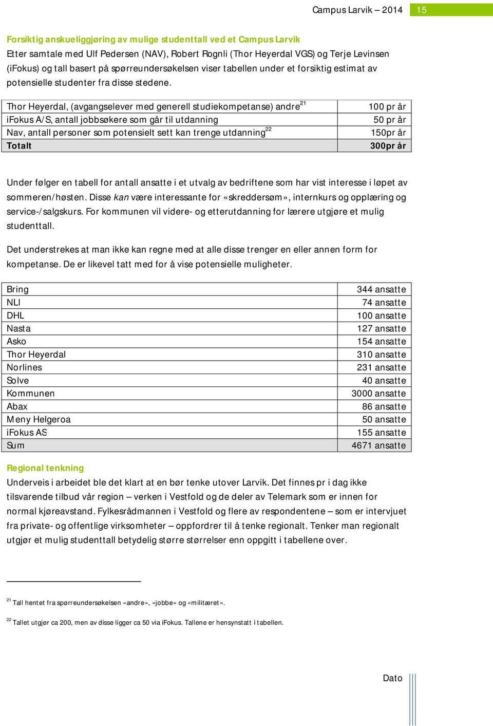 Thor Heyerdal, (avgangselever med generell studiekompetanse) andre 21 ifokus A/S, antall jobbsøkere som går til utdanning Nav, antall personer som potensielt sett kan trenge utdanning 22 Totalt 100