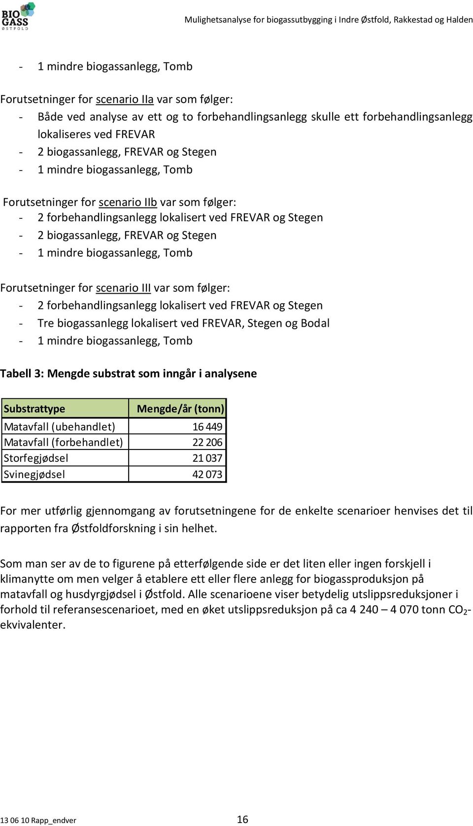 Stegen - 1 mindre biogassanlegg, Tomb Forutsetninger for scenario III var som følger: - 2 forbehandlingsanlegg lokalisert ved FREVAR og Stegen - Tre biogassanlegg lokalisert ved FREVAR, Stegen og