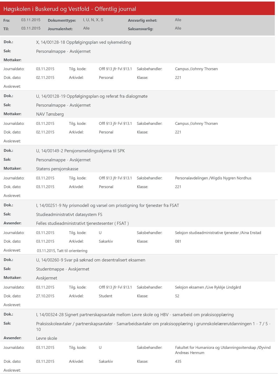 2015 Arkivdel: Personal, 14/00149-2 Pensjonsmeldingsskjema til SPK Personalmappe - Statens pensjonskasse Personalavdelingen /Wigdis Nygren Nordhus Dok.