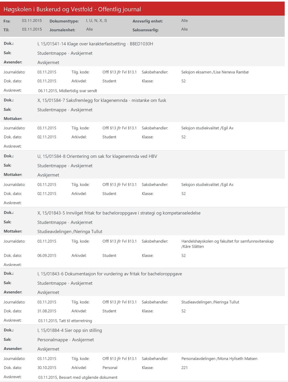 fritak for bacheloroppgave i strategi og kompetanseledelse Studentmappe - Studieavdelingen /Neringa Tullut /Kåre Slåtten Dok. dato: 06.09.