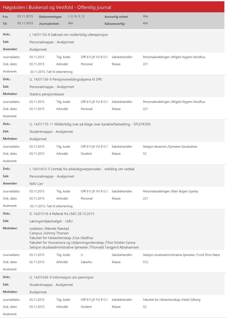 dato: Arkivdel: Personal, 14/01170-11 Midlertidig svar på klage over karakterfastsetting - SPLSYK300 Studentmappe - Dok.