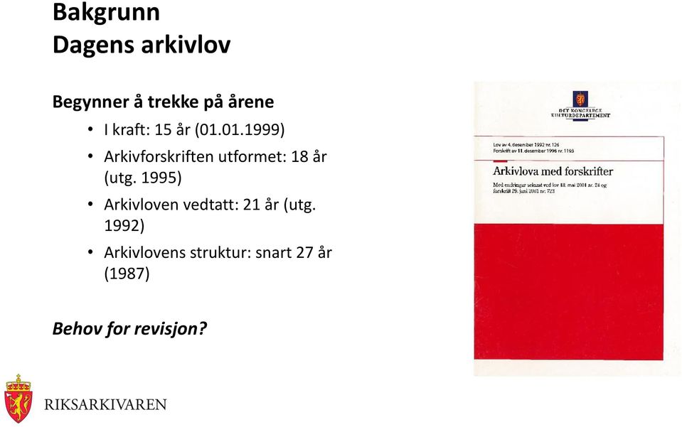01.1999) Arkivforskriften utformet: 18 år (utg.