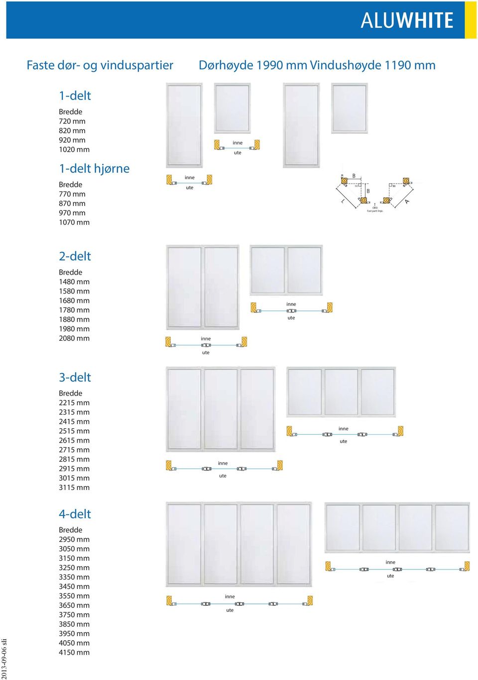 2-delt 1480 mm 1580 mm 1680 mm 1780 mm 1880 mm 1980 mm 2080 mm 3-delt 2215 mm 2315 mm 2415 mm 2515 mm 2615