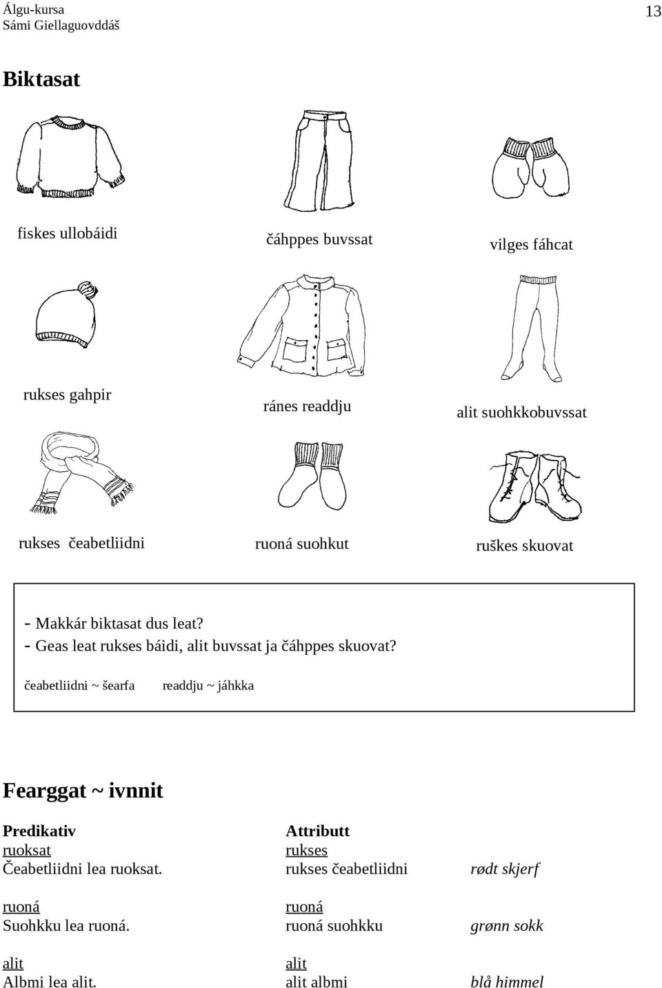 čeabetliidni ~ šearfa readdju ~ jáhkka Fearggat ~ ivnnit Predikativ ruoksat Čeabetliidni lea ruoksat.