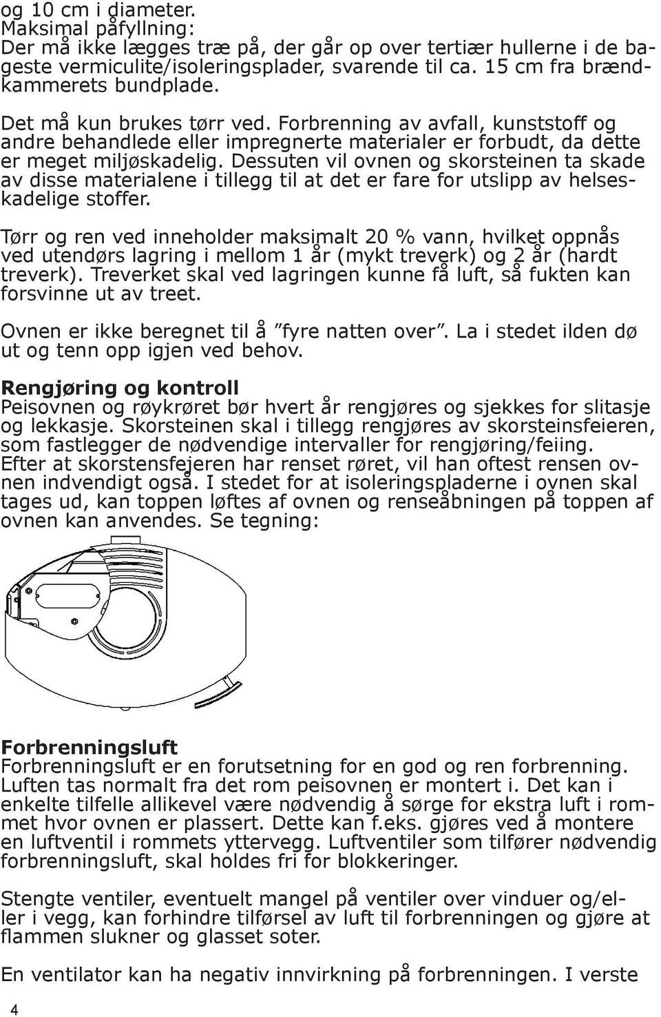 Dessuten vil ovnen og skorsteinen ta skade av disse materialene i tillegg til at det er fare for utslipp av helseskadelige stoffer.