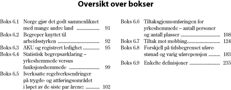 5 Iverksatte regelverksendringer på trygde- og attføringsområdet i løpet av de siste par årene:... 102 Boks 6.