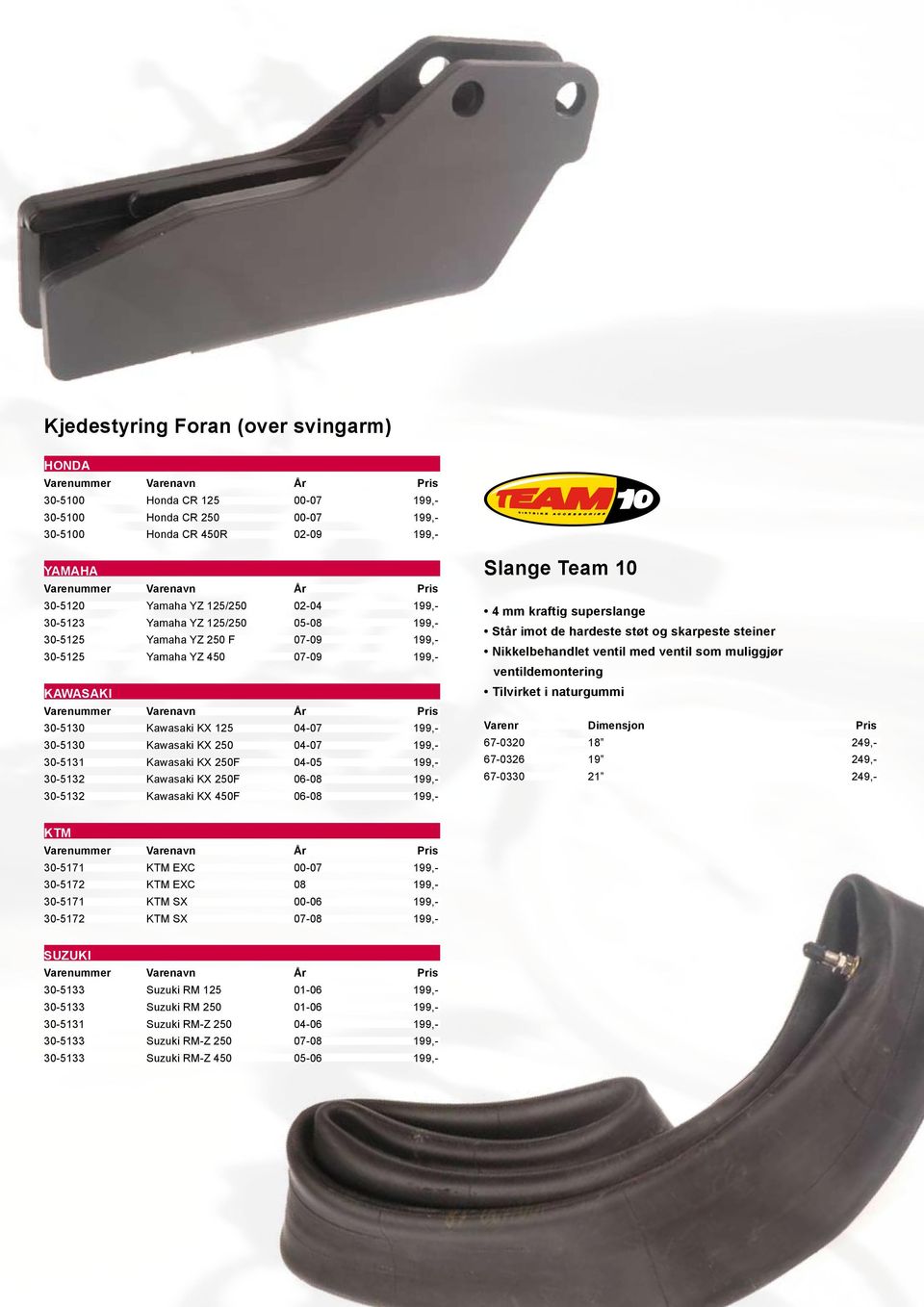 Kawasaki KX 125 04-07 199,- 30-5130 Kawasaki KX 250 04-07 199,- 30-5131 Kawasaki KX 250F 04-05 199,- 30-5132 Kawasaki KX 250F 06-08 199,- 30-5132 Kawasaki KX 450F 06-08 199,- Slange Team 10 4 mm