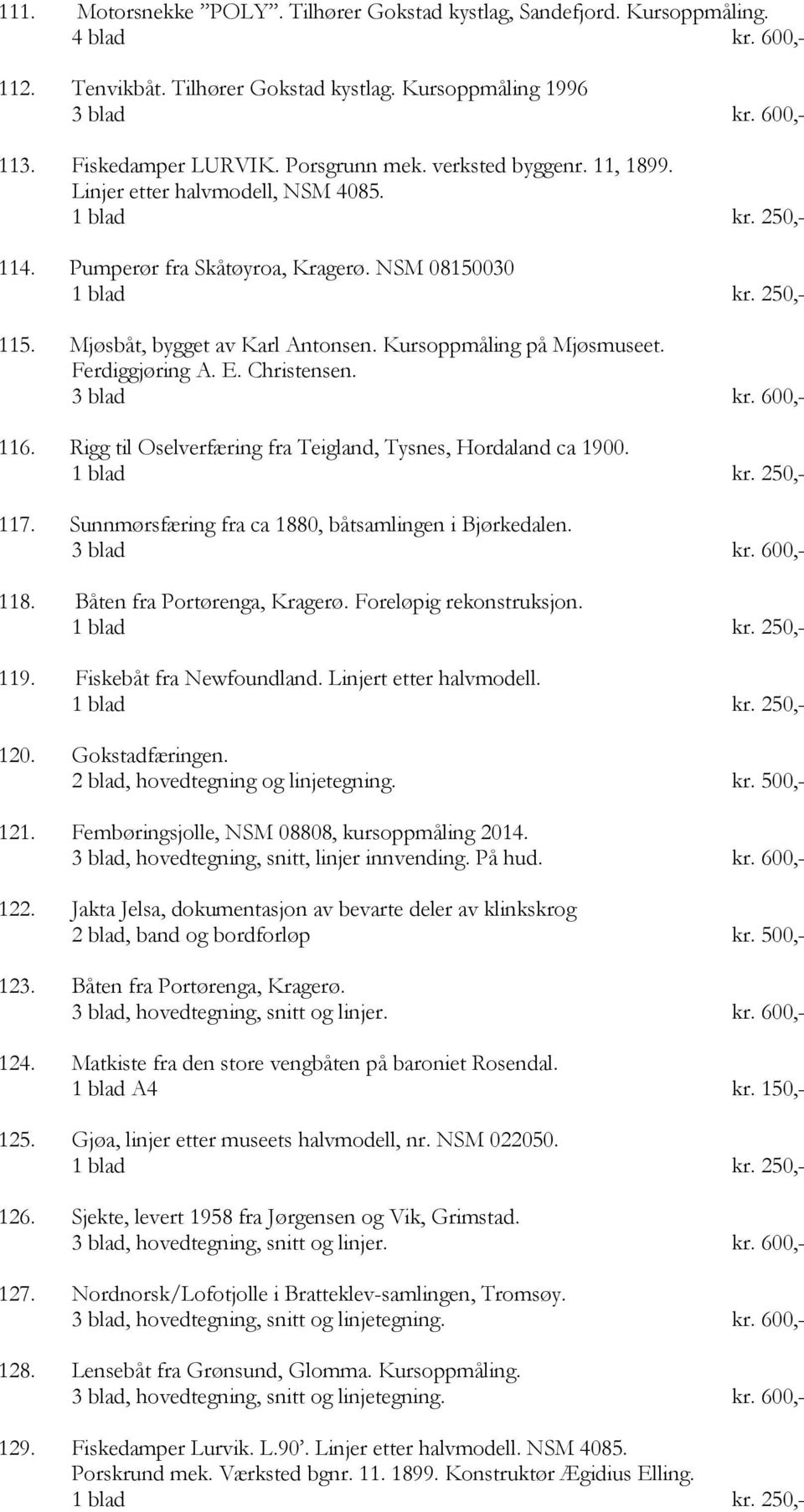 E. Christensen. 116. Rigg til Oselverfæring fra Teigland, Tysnes, Hordaland ca 1900. 117. Sunnmørsfæring fra ca 1880, båtsamlingen i Bjørkedalen. 118. Båten fra Portørenga, Kragerø.