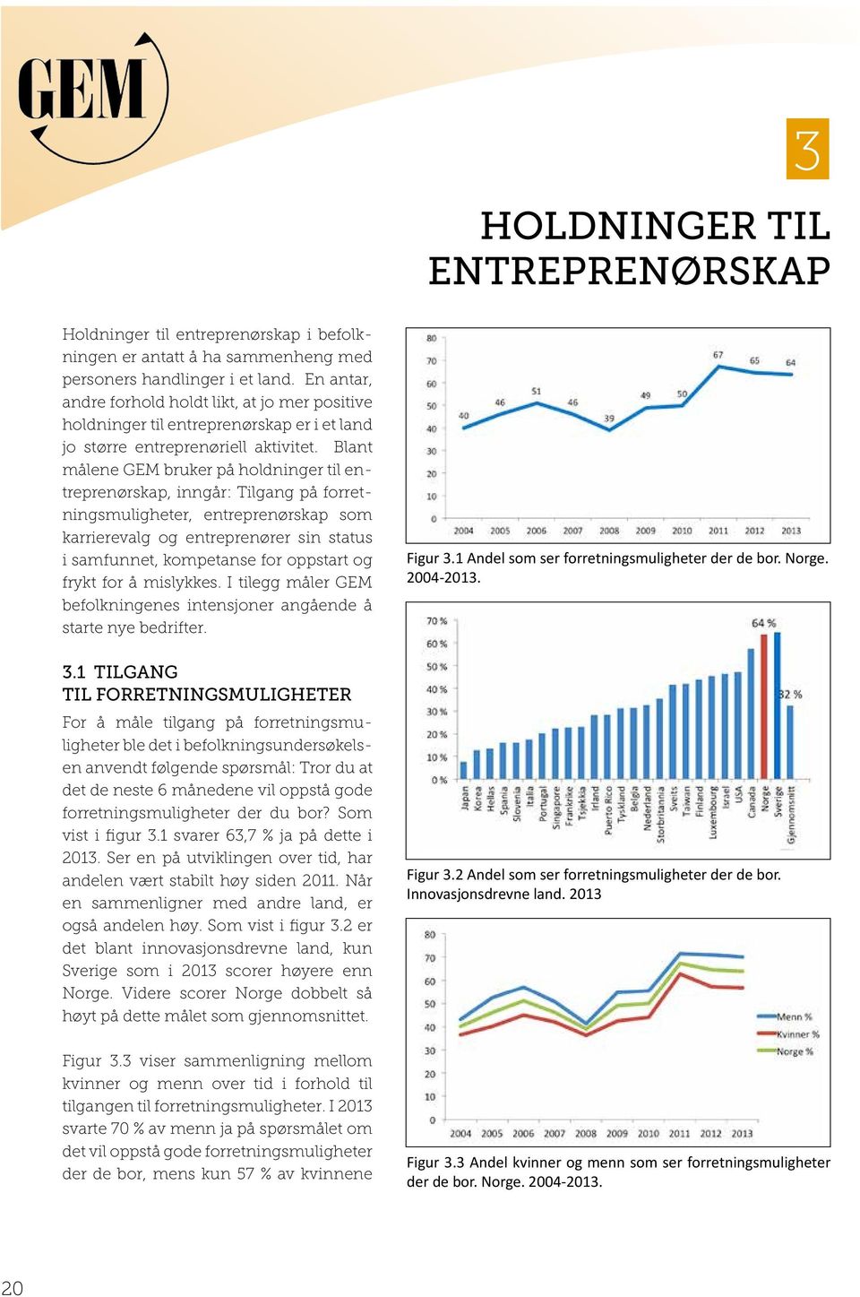 Blant målene GEM bruker på holdninger til entreprenørskap, inngår: Tilgang på forretningsmuligheter, entreprenørskap som karrierevalg og entreprenører sin status i samfunnet, kompetanse for oppstart