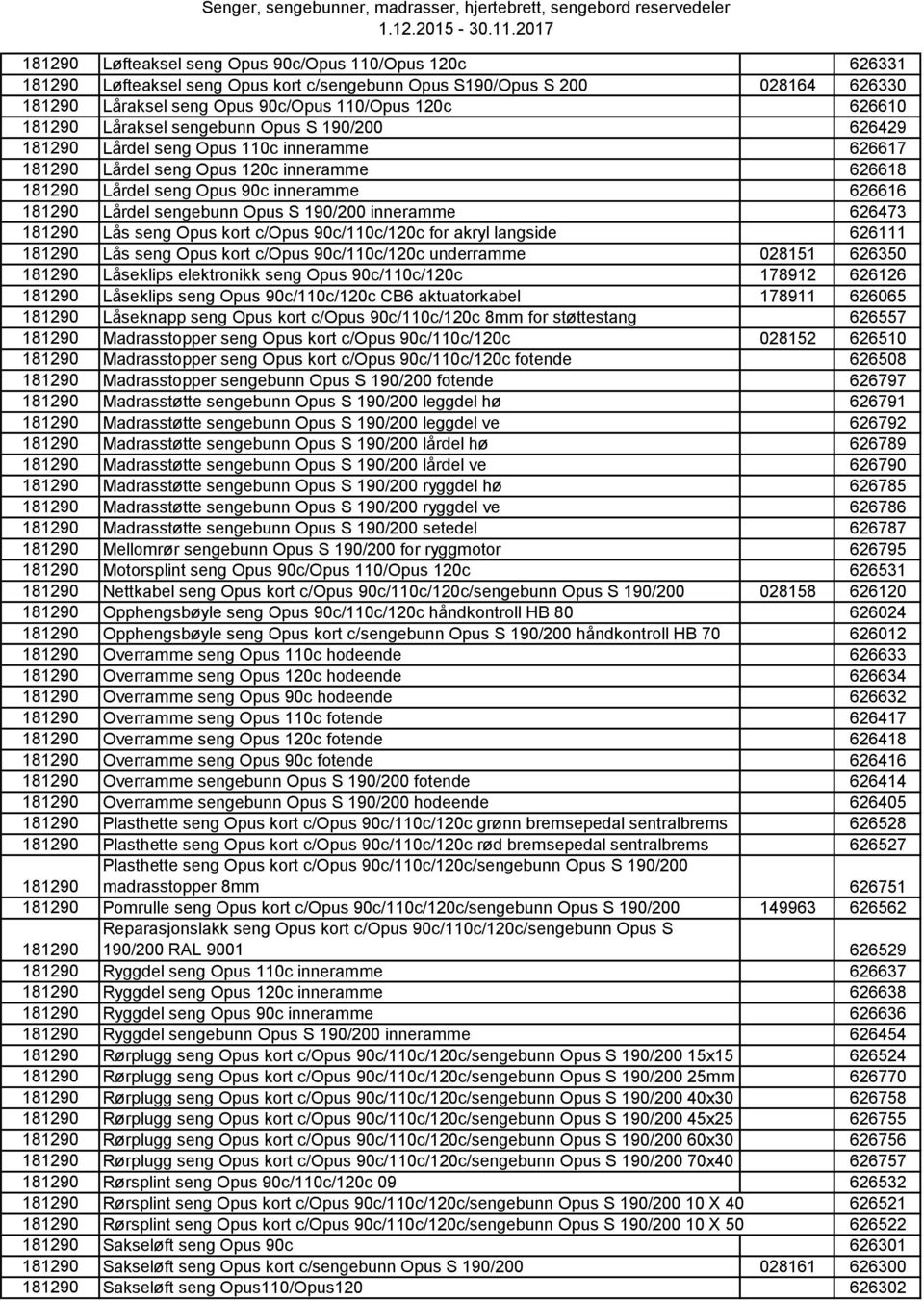 c/opus 90c/110c/120c for akryl langside 626111 Lås seng Opus kort c/opus 90c/110c/120c underramme 028151 626350 Låseklips elektronikk seng Opus 90c/110c/120c 178912 626126 Låseklips seng Opus