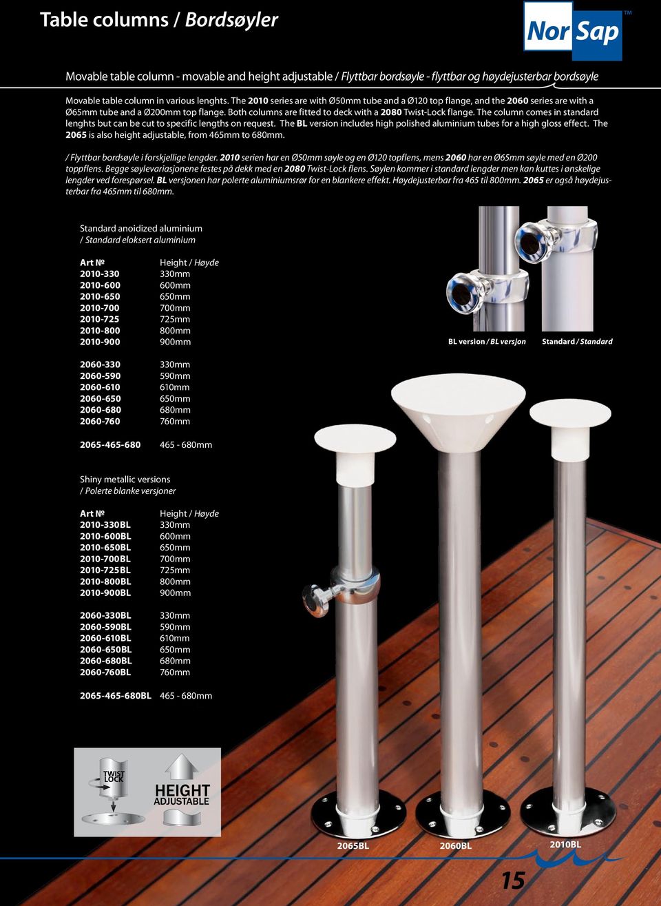 The column comes in standard lenghts but can be cut to specific lengths on request. The BL version includes high polished aluminium tubes for a high gloss effect.