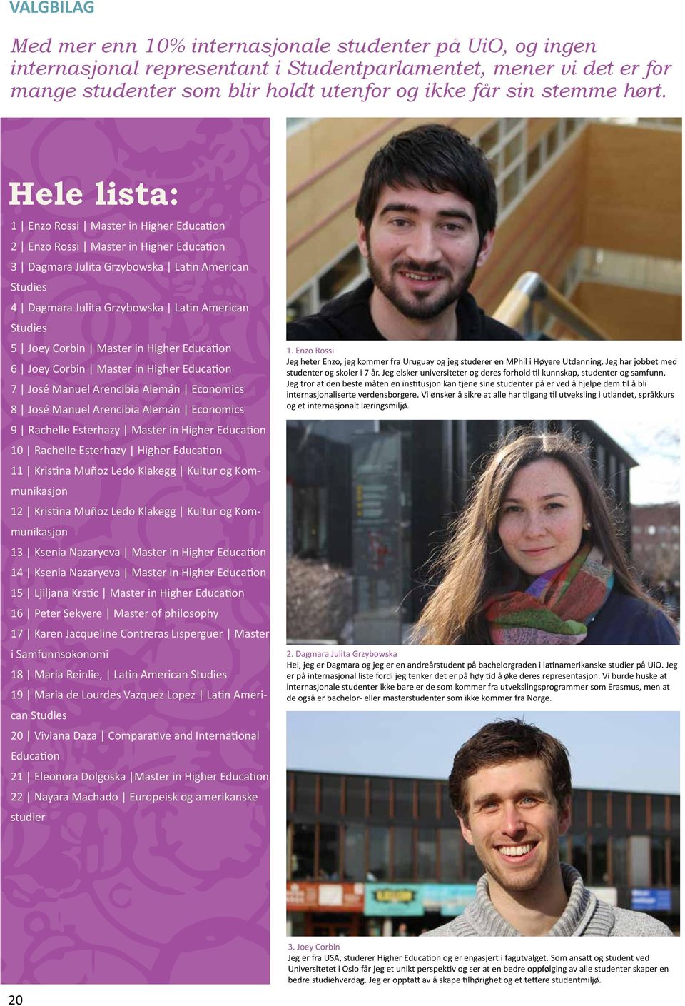 5 Joey Corbin Master in Higher Education 6 Joey Corbin Master in Higher Education 7 José Manuel Arencibia Alemán Economics 8 José Manuel Arencibia Alemán Economics 9 Rachelle Esterhazy Master in