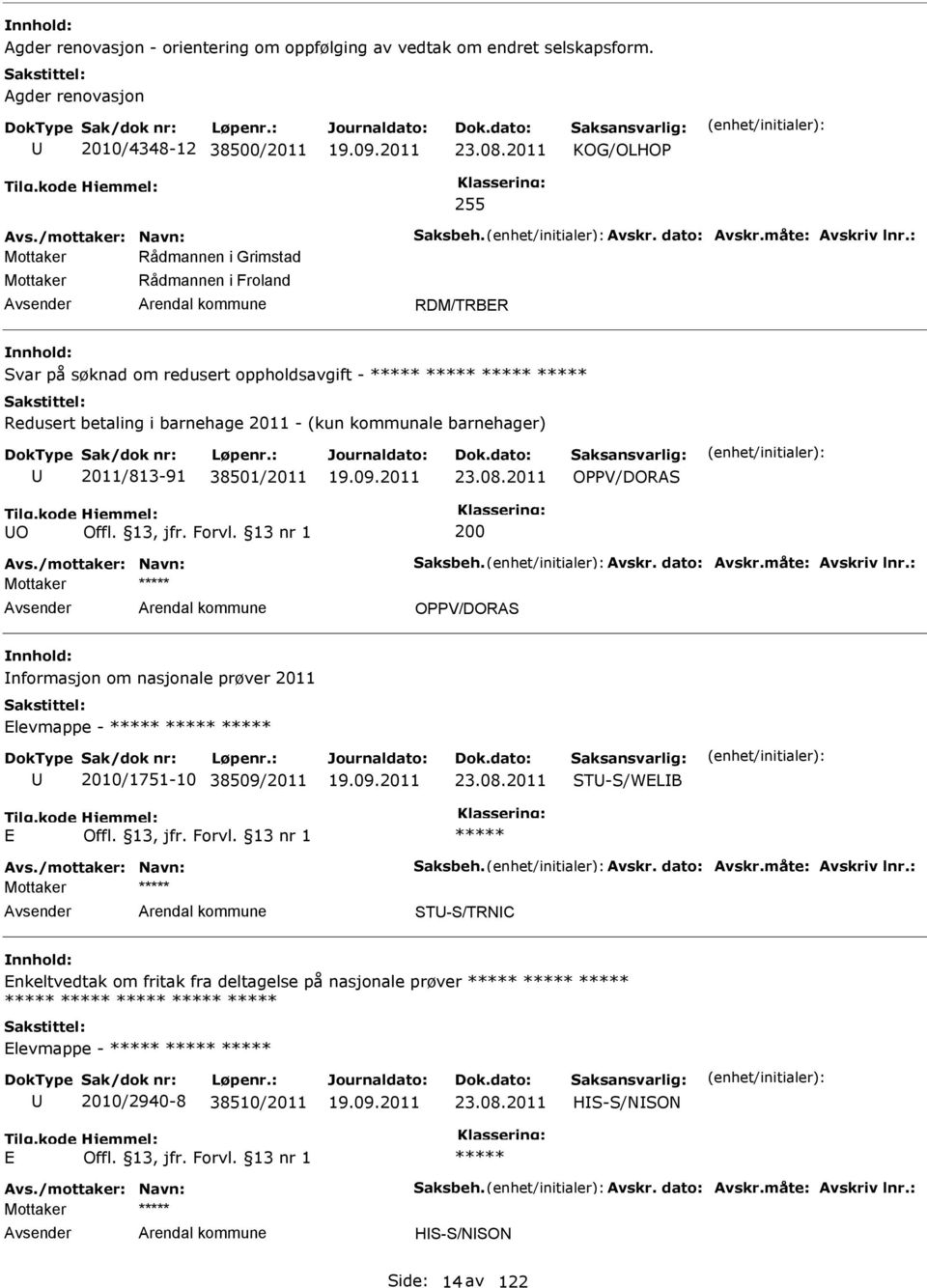 : Rådmannen i Grimstad Rådmannen i Froland RDM/TRBER Svar på søknad om redusert oppholdsavgift - Redusert betaling i barnehage 2011 - (kun kommunale barnehager) 2011/813-91 38501/2011 OPPV/DORAS O