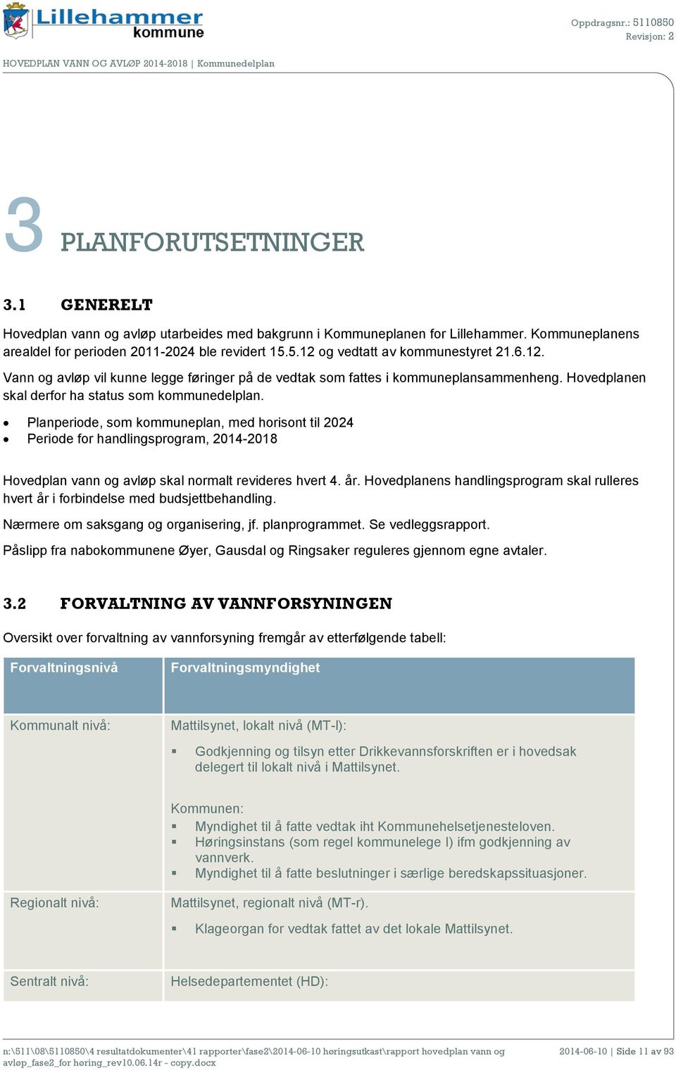 Planperiode, som kommuneplan, med horisont til 2024 Periode for handlingsprogram, 2014-2018 Hovedplan vann og avløp skal normalt revideres hvert 4. år.