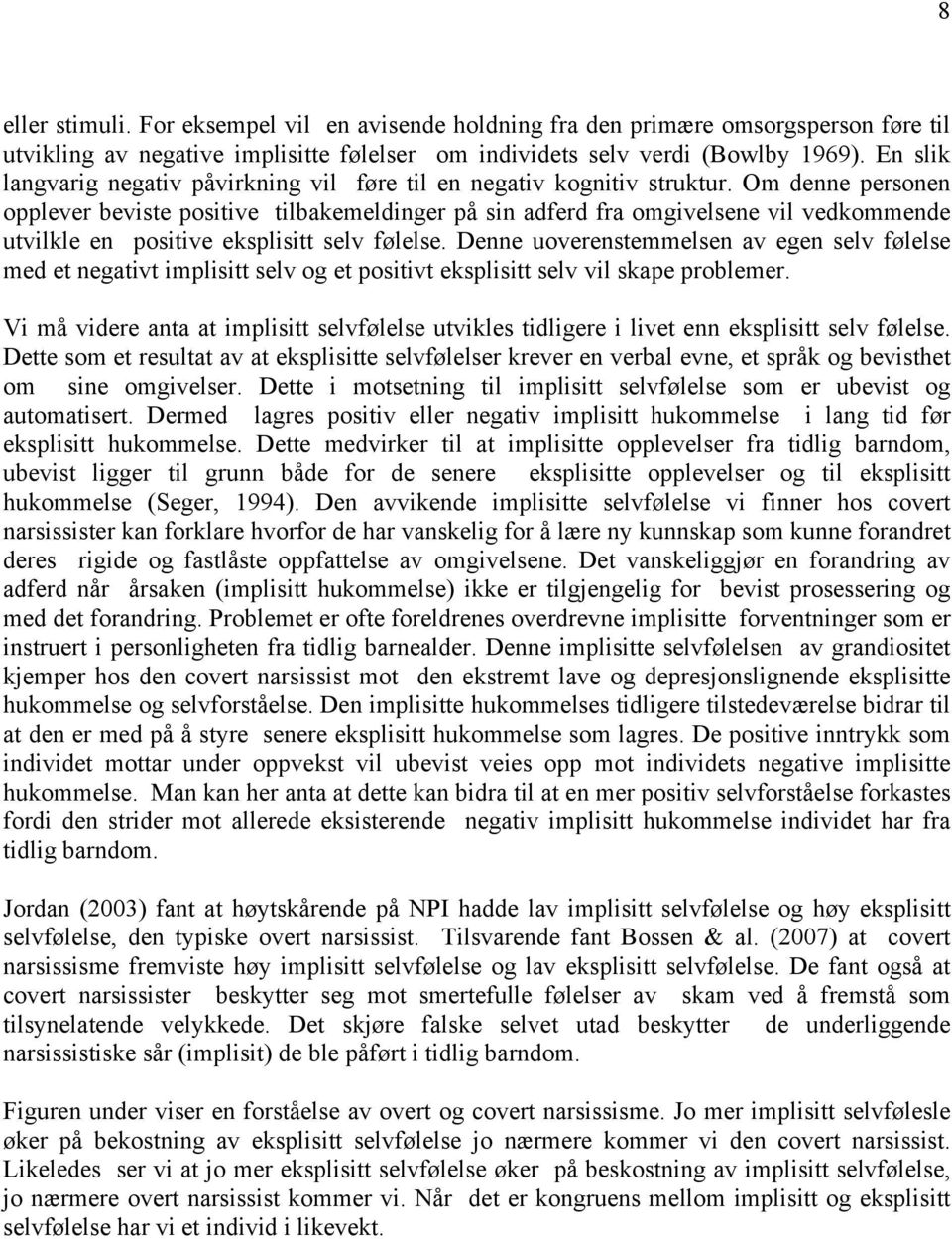 Om denne personen opplever beviste positive tilbakemeldinger på sin adferd fra omgivelsene vil vedkommende utvilkle en positive eksplisitt selv følelse.