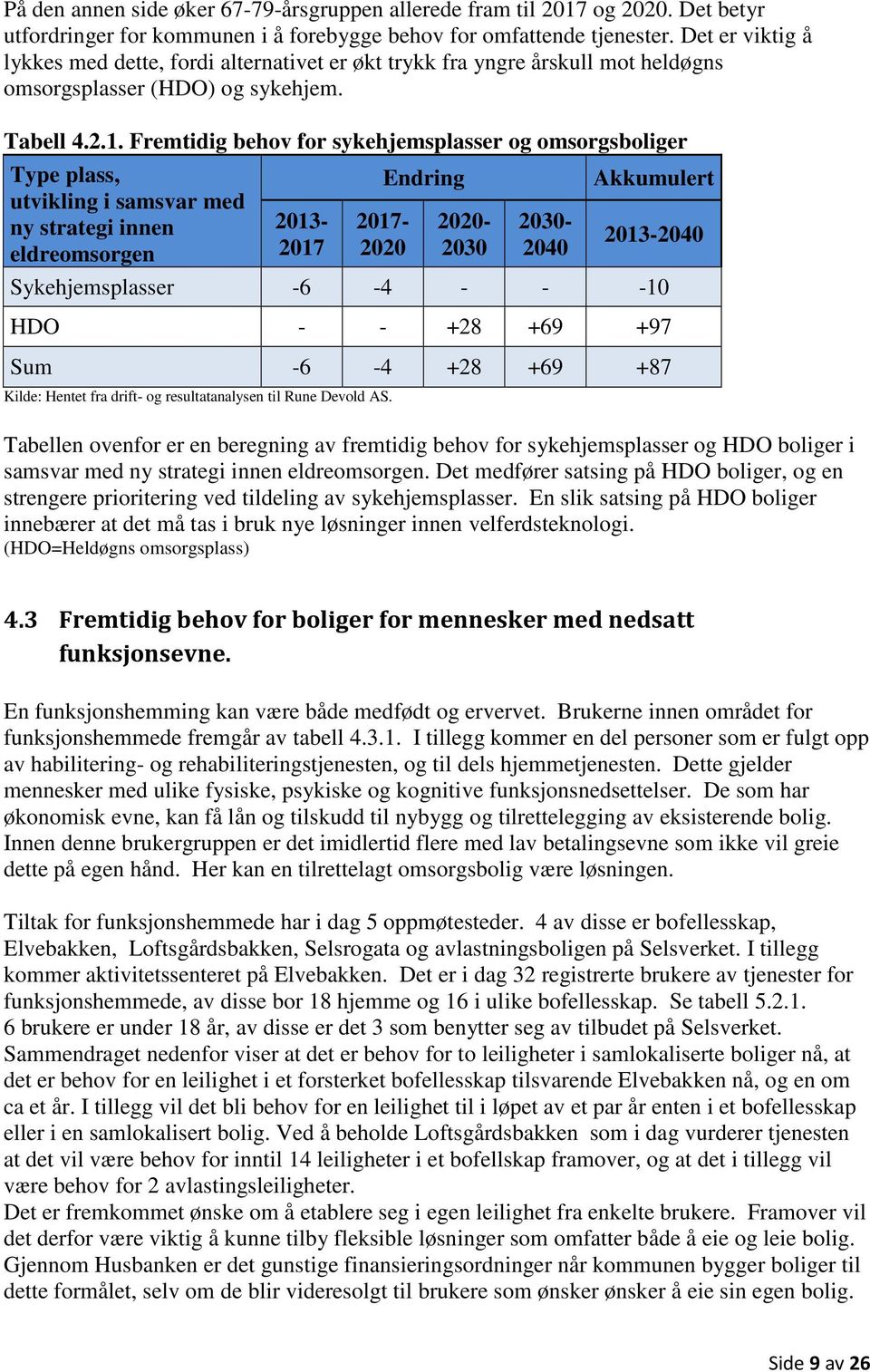 Fremtidig behov for sykehjemsplasser og omsorgsboliger Type plass, utvikling i samsvar med ny strategi innen eldreomsorgen 2013-2017 Endring 2017-2020 2020-2030 2030-2040 Akkumulert 2013-2040