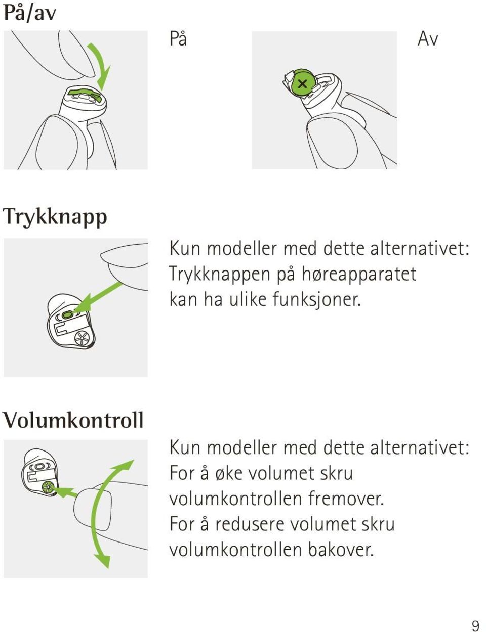 Volumkontroll Kun modeller med dette alternativet: For å øke