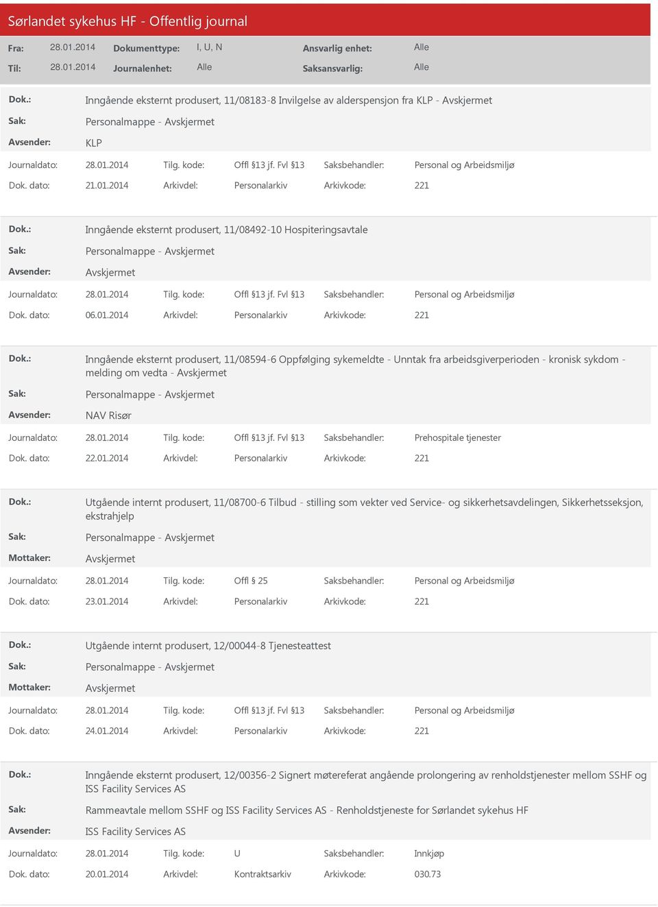 11/08594-6 Oppfølging sykemeldte - Unntak fra arbeidsgiverperioden - kronisk sykdom - melding om vedta - NAV Risør Prehospitale tjenester Dok. dato: 22.01.