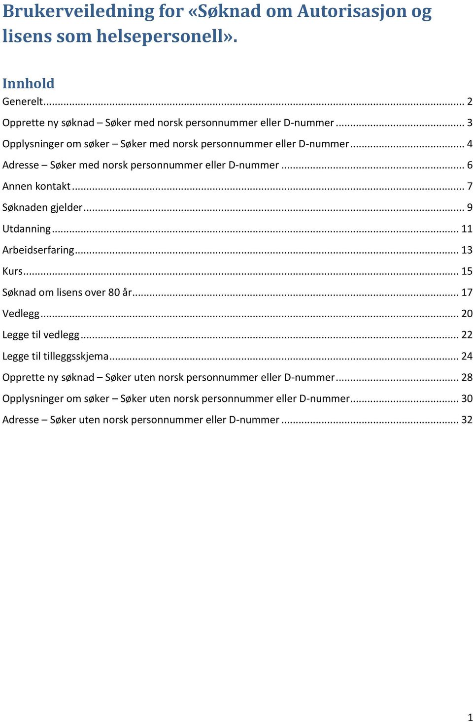 .. 9 Utdanning... 11 Arbeidserfaring... 13 Kurs... 15 Søknad om lisens over 80 år... 17 Vedlegg... 20 Legge til vedlegg... 22 Legge til tilleggsskjema.